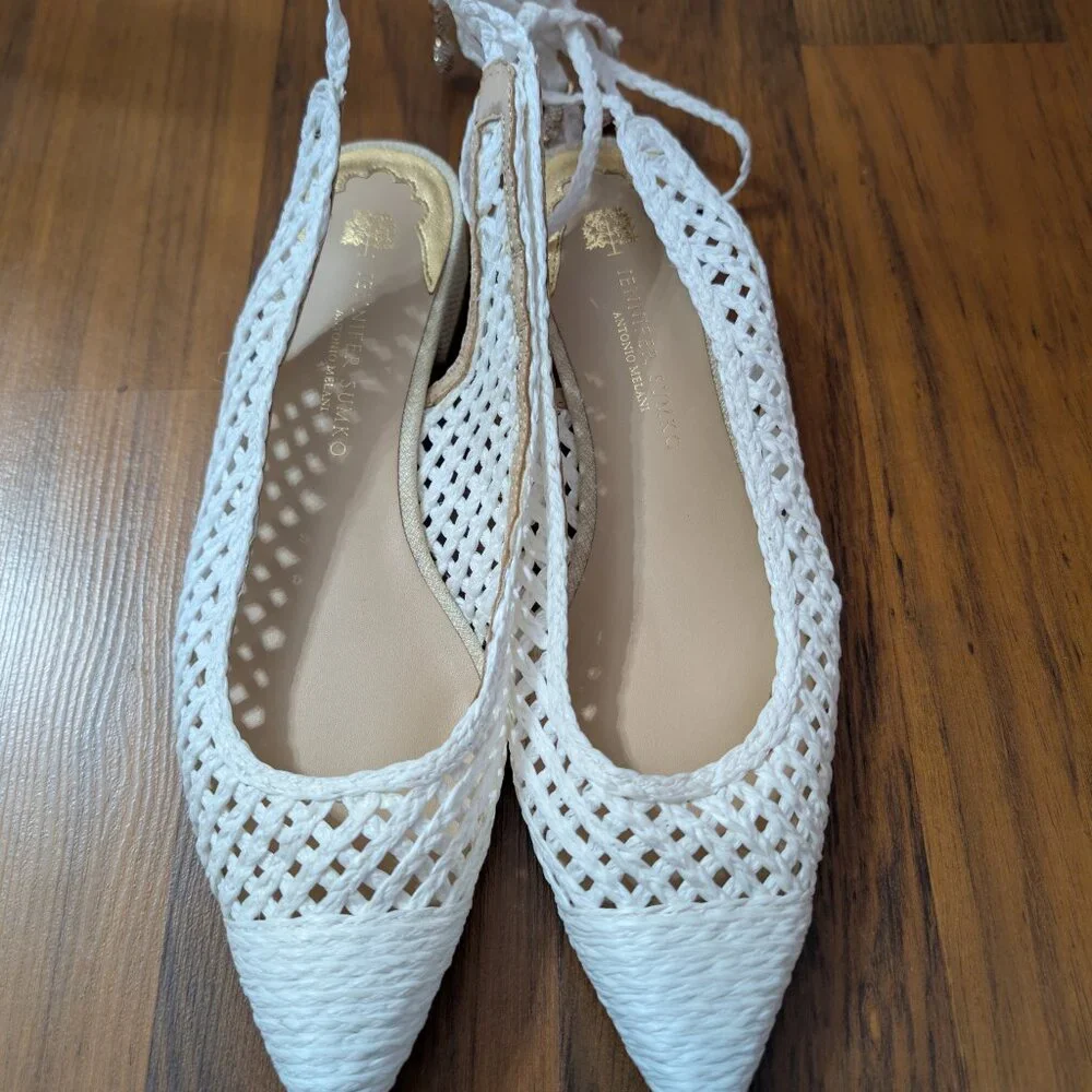 Antonio Melani x Jennifer Sumko White Lace Up Flat Sling Back Size 8.5 - Picture 2 of 9